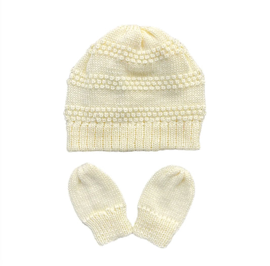 Baby Hat and Mitten Knit Set Tally Light Yellow