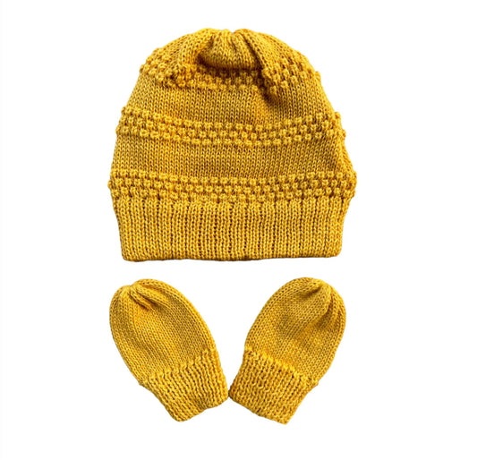 Baby Hat and Mitten Knit Set Tally Mustard