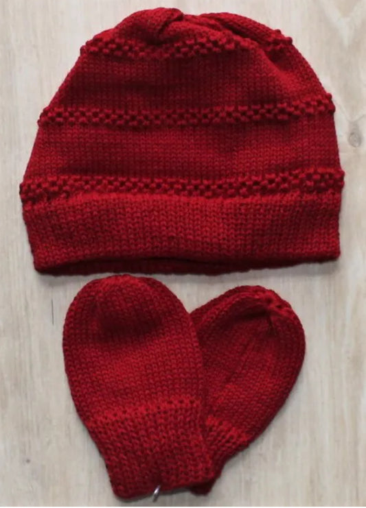 Baby Hat and Mitten Knit Set Tally Red