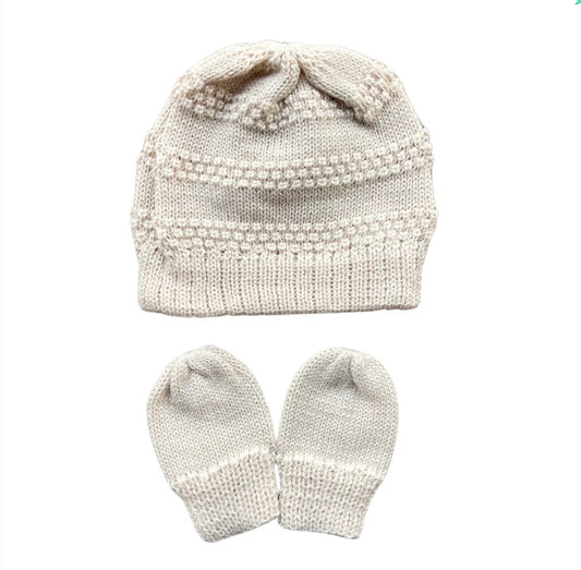 Baby Hat and Mitten Knit Set Tally Sand