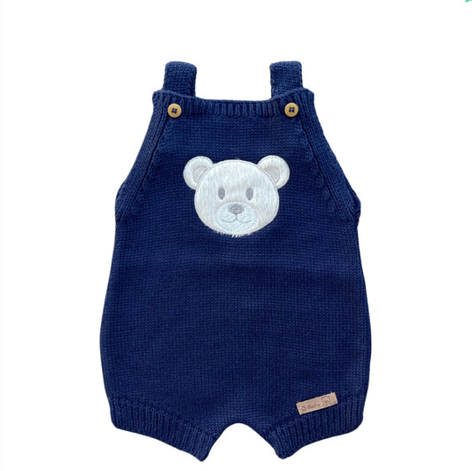 Baby Knit Shortall Bear Navy Blue