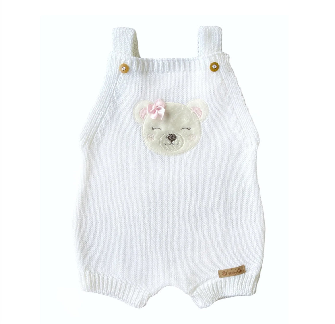 Baby Knit Shortall She Bear White