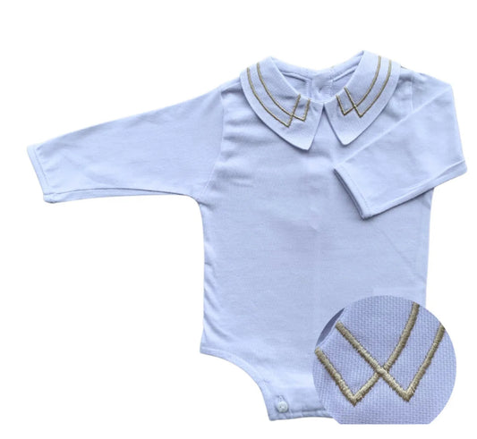 Baby Long-Sleeve Bodysuit with Embroidered W Design Sand