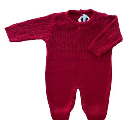 Baby Long-Sleeve Knit Romper Hummingbird Red with flower