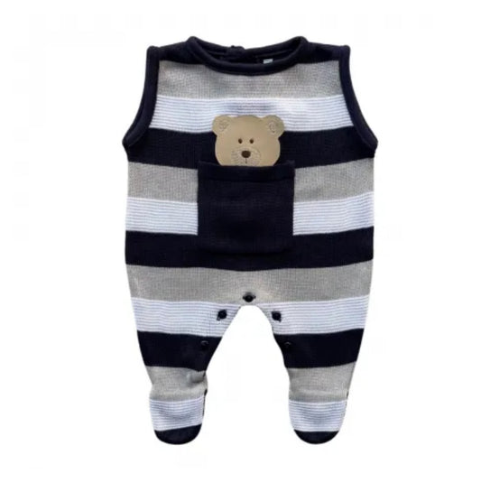 Baby Sleeveless Knit Romper Arthur Navy Blue, White and Sand