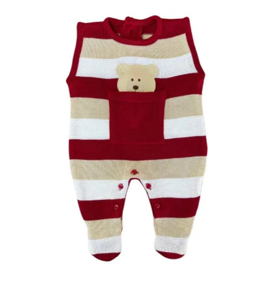 Baby Sleeveless Knit Romper Arthur Red, White and Sand