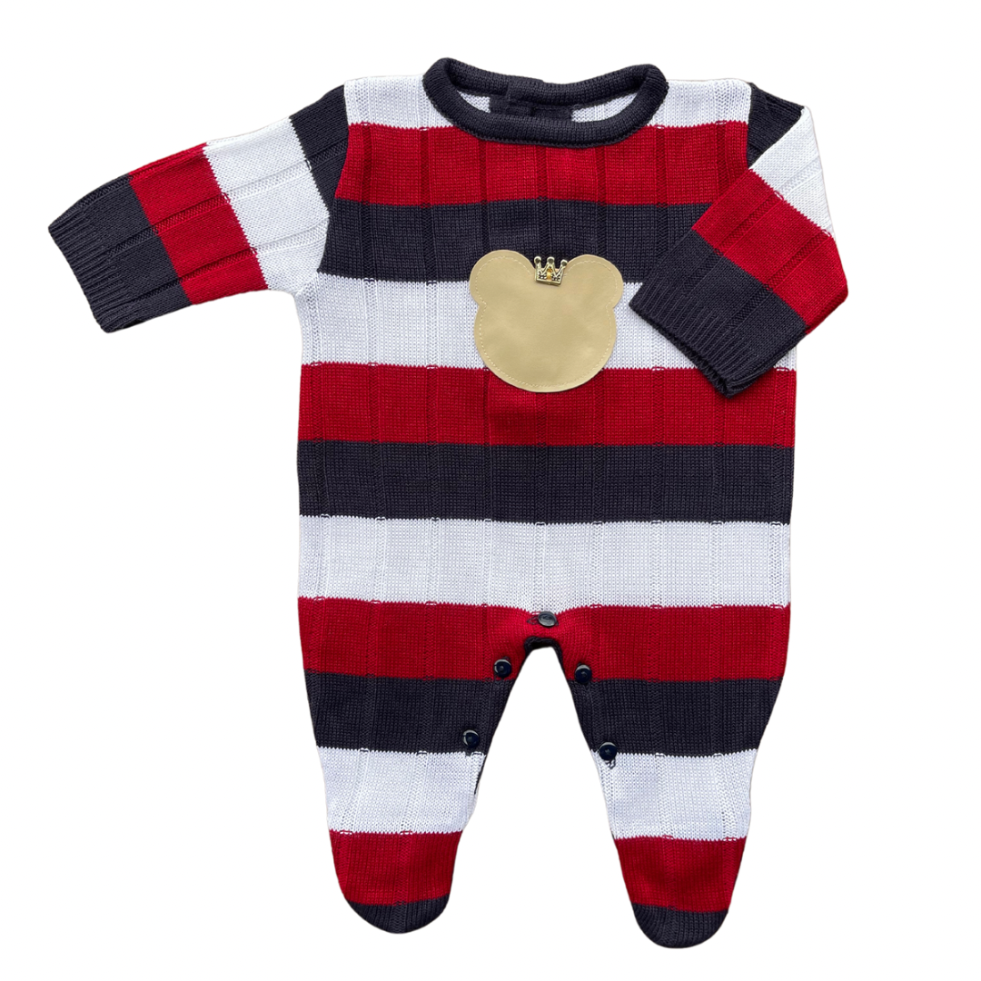 Baby Long-Sleeve Knit Romper Junior White, Red and Navy Blue