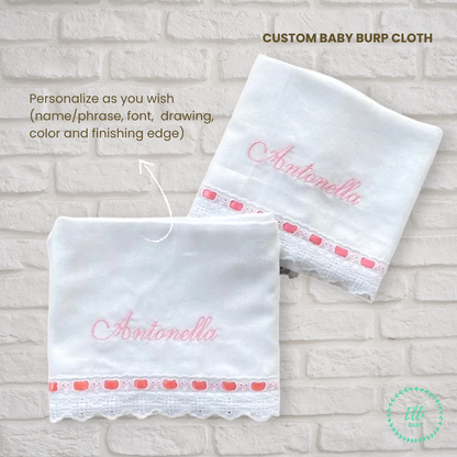 Baby Burp Cloth with Personalized Handmade Embroidery