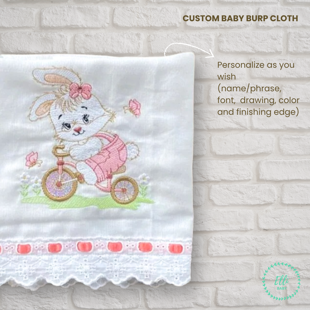 Baby Burp Cloth with Personalized Handmade Embroidery