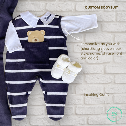Baby Bodysuit with Personalized Handmade Embroidery