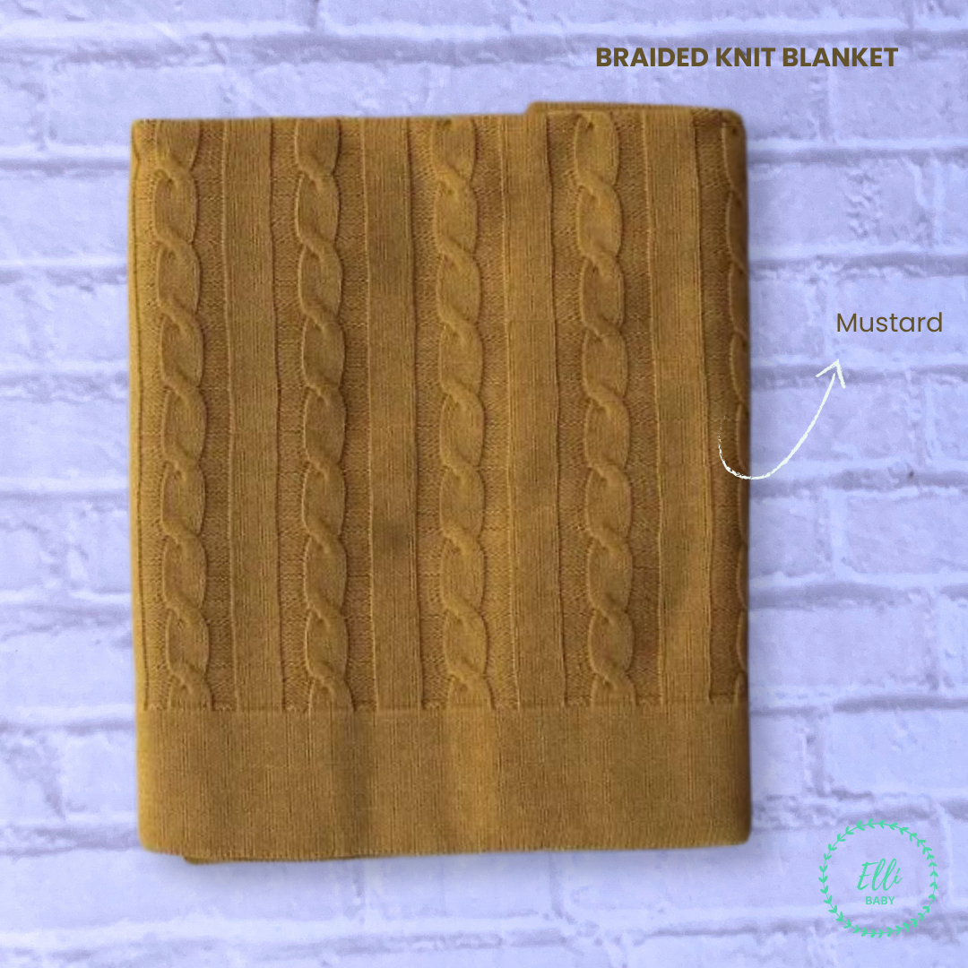 Baby Blanket Braided Knit Mustard