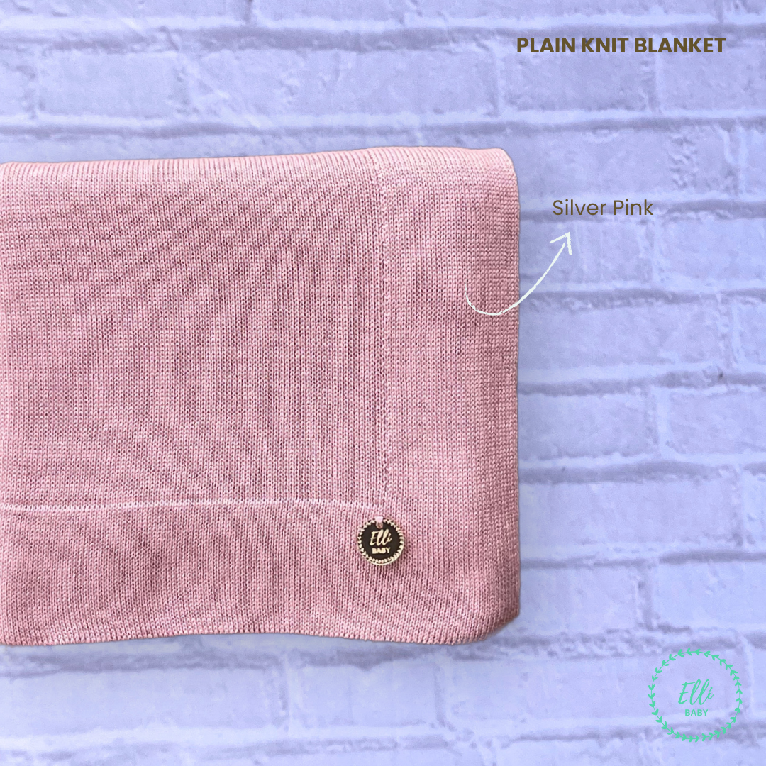 Baby Blanket Plain Knit Silver Pink