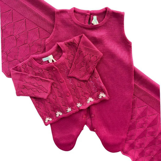 Baby Carina Knit Set (Sleeveless Romper + Cardigan + Blanket)