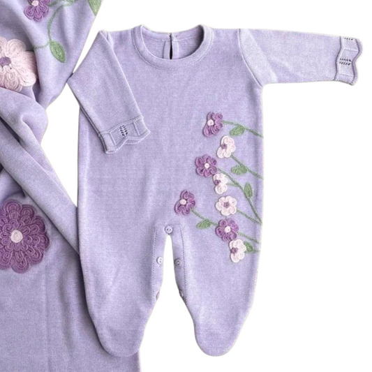 Baby Flourish Knit Set (Long-Sleeve Romper + Blanket)